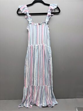 Gibsonlook Pastel Striped Ruffle Strap Maxi Dress - Pink & Light Blue